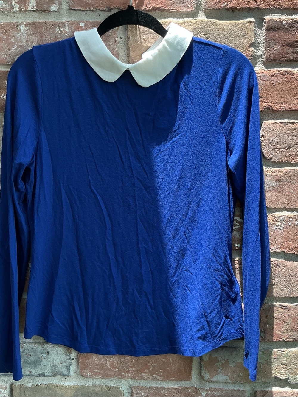 NWT Hobbs Classic Blue Long-Sleeve Top with White Peter Pan Collar small